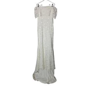 Lulus Lace Size 6 White Summer Off the Shoulder Reception Wedding Dress Elope